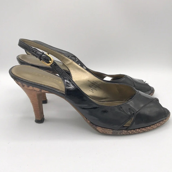 Liz Claiborne Jacqueline shiny black peep-toe slingbacks, size 8M - Picture 2 of 8
